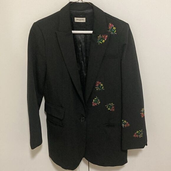 Zadig & Voltaire Venus Diamanté Flower Black Woman’s Blazer. FR 34/US 2. - Picture 7 of 13